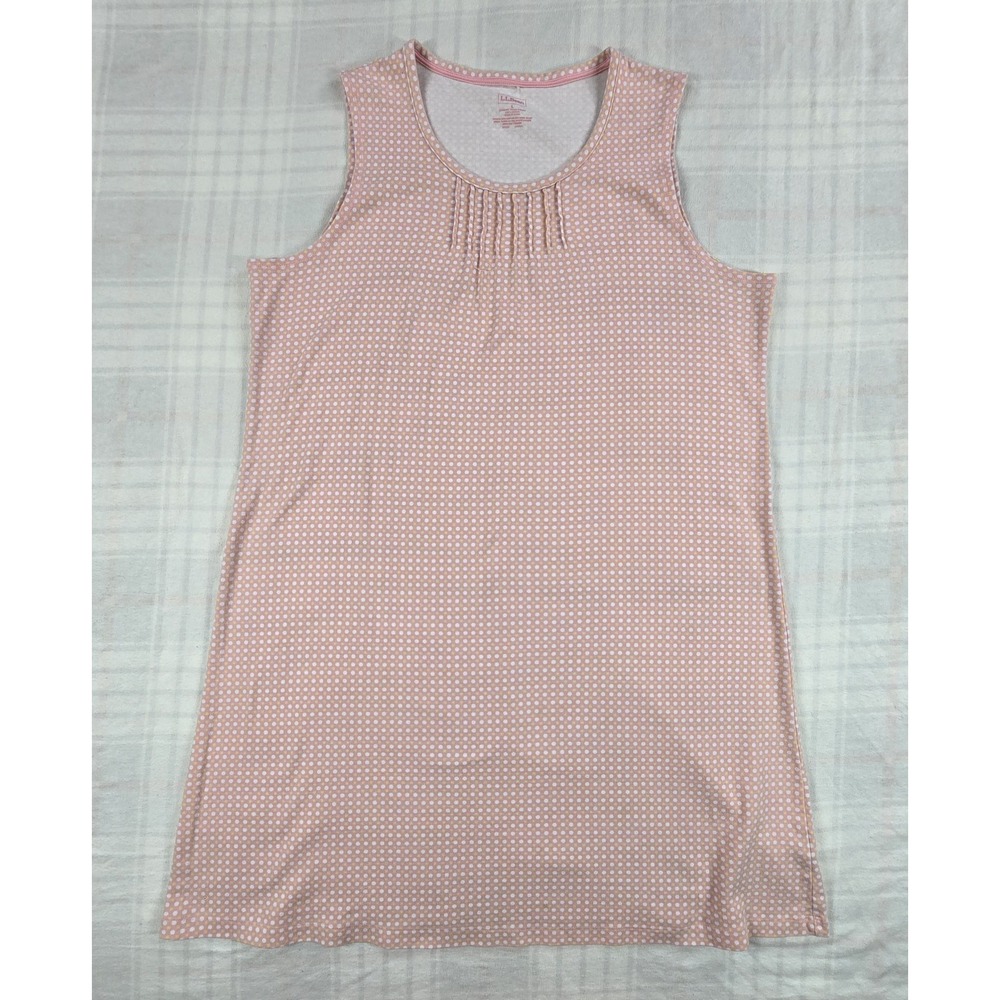 LL Bean Womens Nightgown Sleeveless Cottagecore Prairie Pintuck Pink Polkadots L